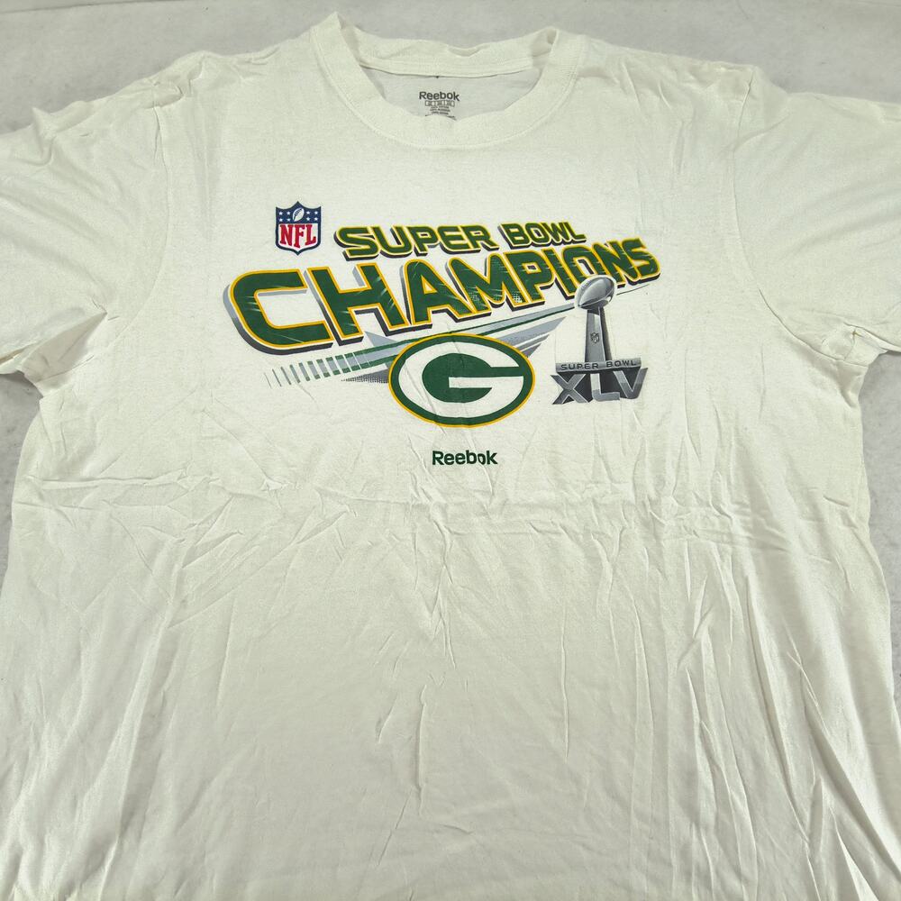 Reebok Green Bay Packers Crew Neck Graphic Football Shirt Mens Size 2XL White